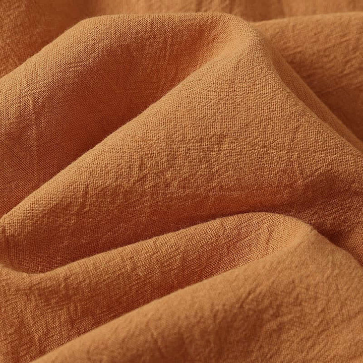 Buddha Stones Sommerliches, lässiges, minimalistisches, einfarbig orangefarbenes Kurzarmkleid für Damen mit Rundhalsausschnitt - image 8