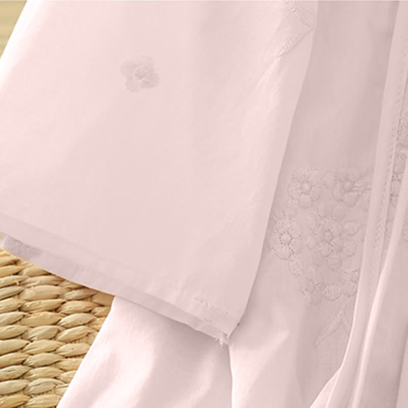 Buddha Stones Sommerliches, lässiges Damenkleid mit Blumenstickerei, Rundhalsausschnitt, Dreiviertelärmeln und Taschen - image 10
