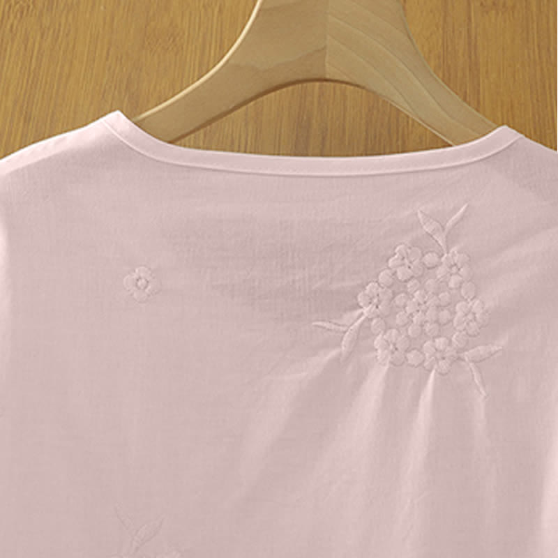 Buddha Stones Sommerliches, lässiges Damenkleid mit Blumenstickerei, Rundhalsausschnitt, Dreiviertelärmeln und Taschen - image 9