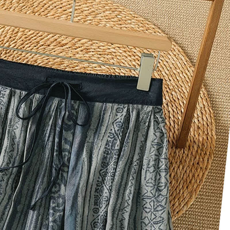 Buddha Stones Lässige, geometrische Damenröcke im Boho-Stil für Frühling und Sommer mit Kordelzug und Taschen - image 7