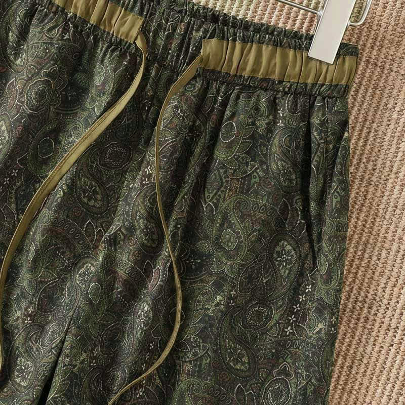Buddha Stones Boho-Hose für Frühling und Sommer, grün, abstrakt, mit Kordelzug, weites Bein, mit Tasche - image 5