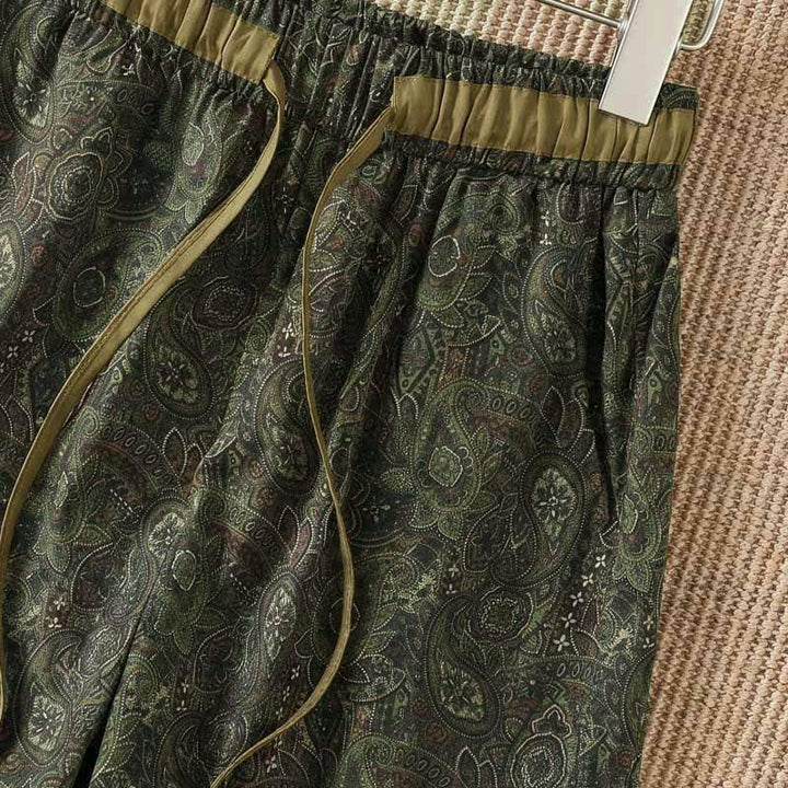 Buddha Stones Boho-Hose für Frühling und Sommer, grün, abstrakt, mit Kordelzug, weites Bein, mit Tasche - image 5