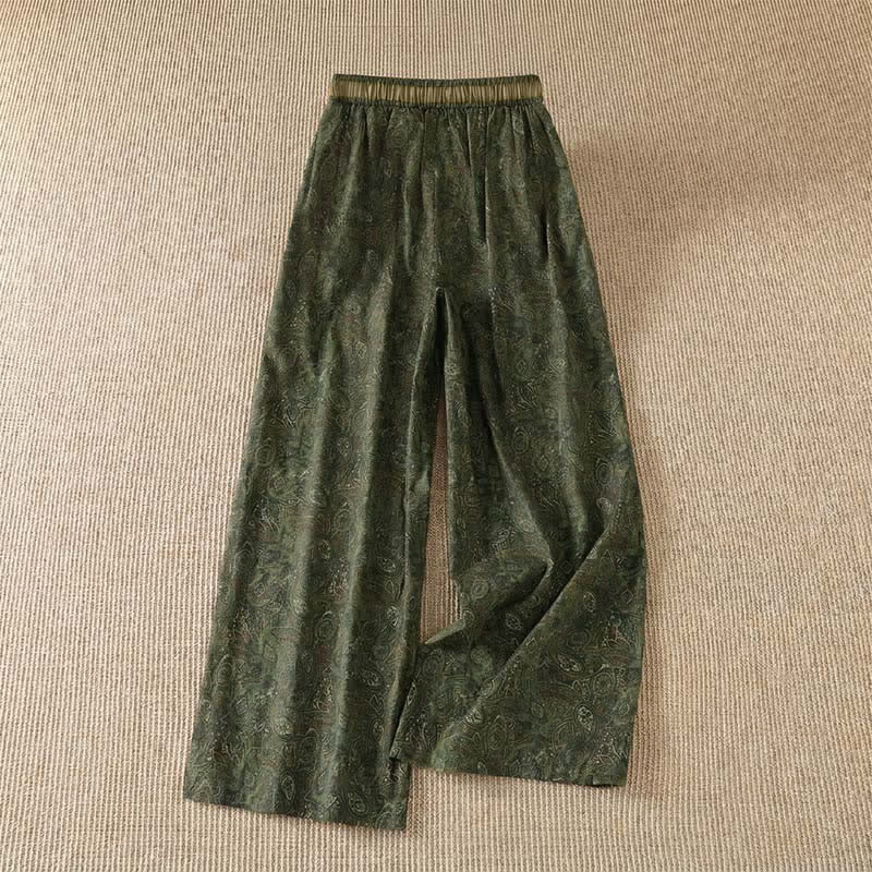 Buddha Stones Boho-Hose für Frühling und Sommer, grün, abstrakt, mit Kordelzug, weites Bein, mit Tasche - image 1
