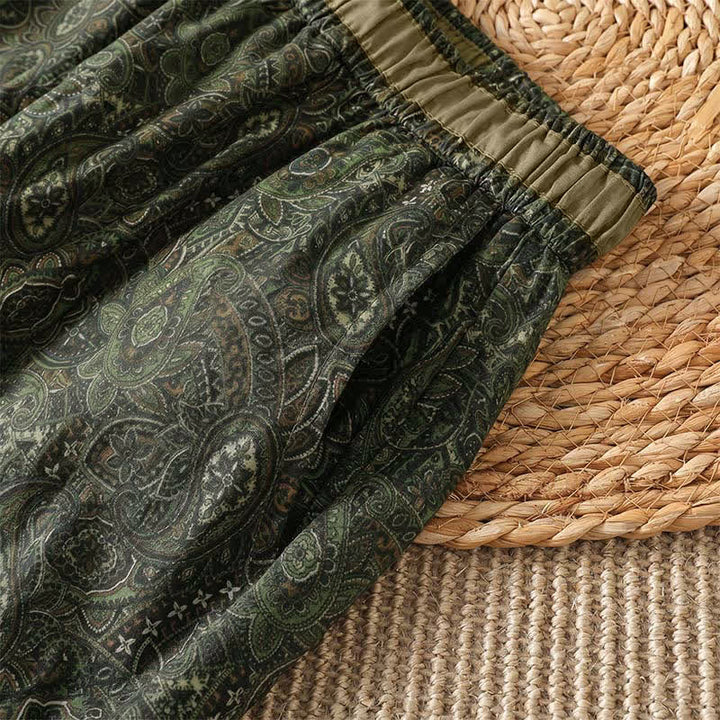 Buddha Stones Boho-Hose für Frühling und Sommer, grün, abstrakt, mit Kordelzug, weites Bein, mit Tasche - image 6
