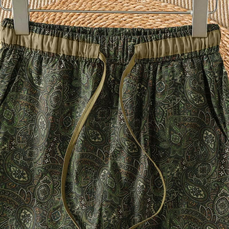 Buddha Stones Boho-Hose für Frühling und Sommer, grün, abstrakt, mit Kordelzug, weites Bein, mit Tasche - image 3