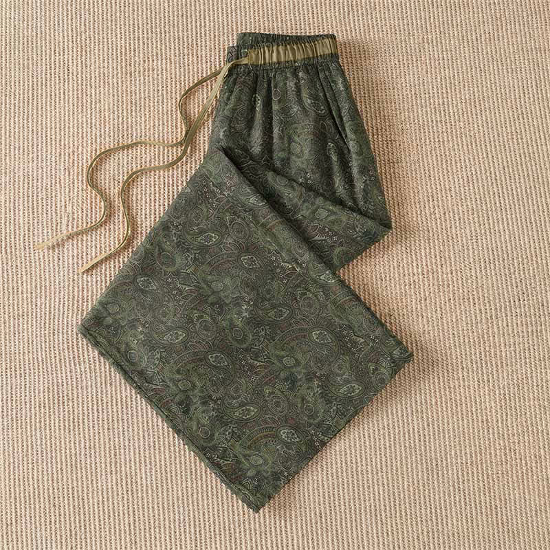 Buddha Stones Boho-Hose für Frühling und Sommer, grün, abstrakt, mit Kordelzug, weites Bein, mit Tasche - image 2