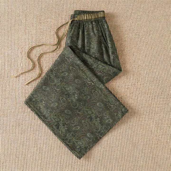 Buddha Stones Boho-Hose für Frühling und Sommer, grün, abstrakt, mit Kordelzug, weites Bein, mit Tasche - image 2
