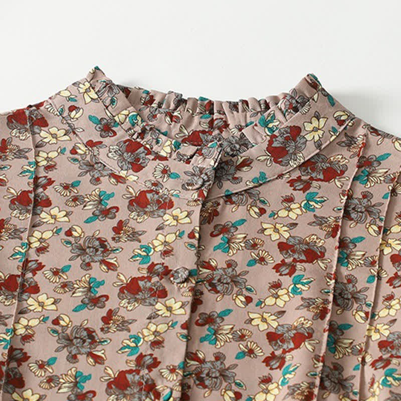 Buddha Stones Elegantes, langärmeliges Damenkleid im Vintage-Stil für Frühling und Sommer mit Knopfleiste, Blumenmuster, Taschen und Knopfleiste - image 2