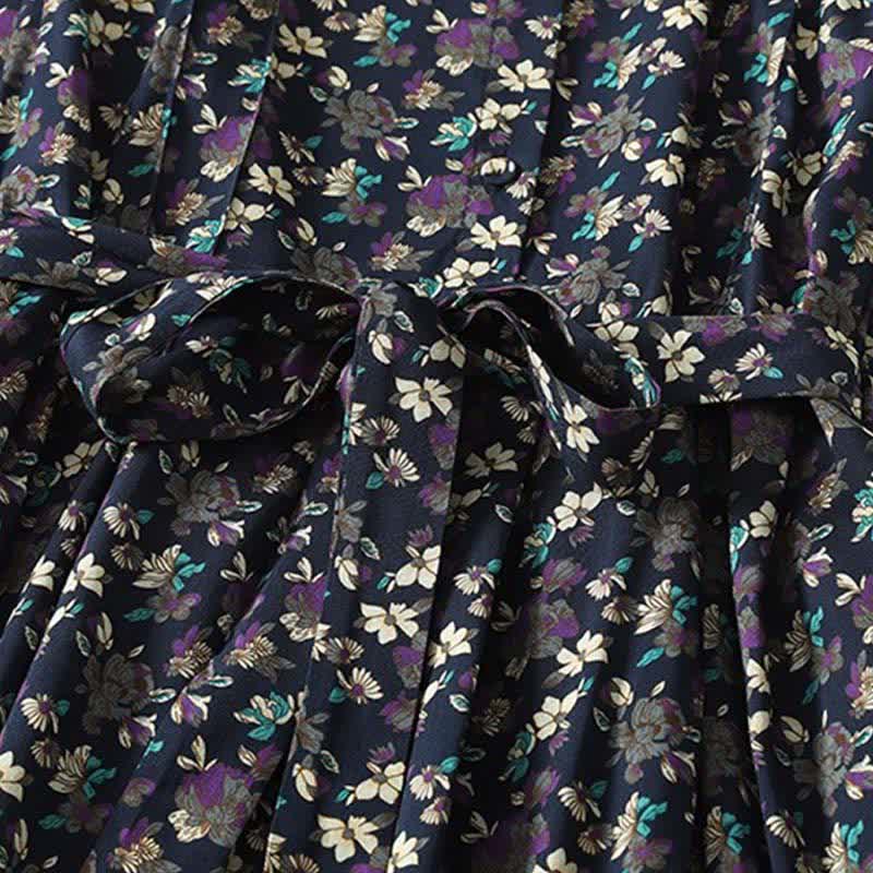 Buddha Stones Elegantes, langärmeliges Damenkleid im Vintage-Stil für Frühling und Sommer mit Knopfleiste, Blumenmuster, Taschen und Knopfleiste - image 13