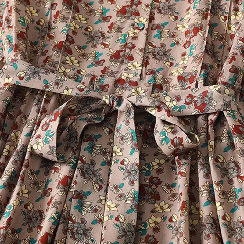 Buddha Stones Elegantes, langärmeliges Damenkleid im Vintage-Stil für Frühling und Sommer mit Knopfleiste, Blumenmuster, Taschen und Knopfleiste - image 5