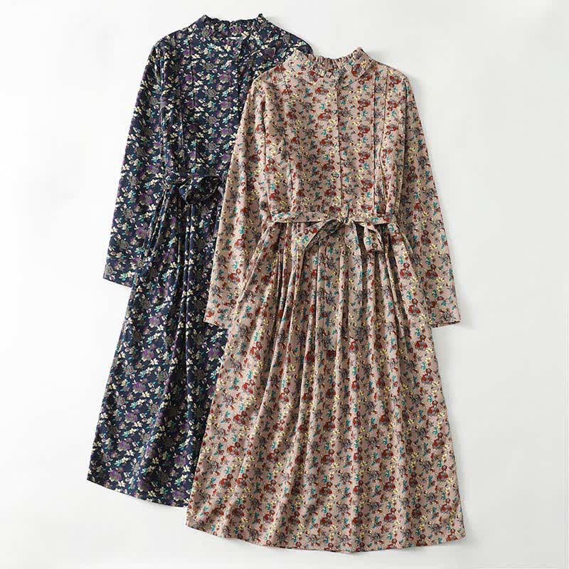 Buddha Stones Elegantes, langärmeliges Damenkleid im Vintage-Stil für Frühling und Sommer mit Knopfleiste, Blumenmuster, Taschen und Knopfleiste - image 14