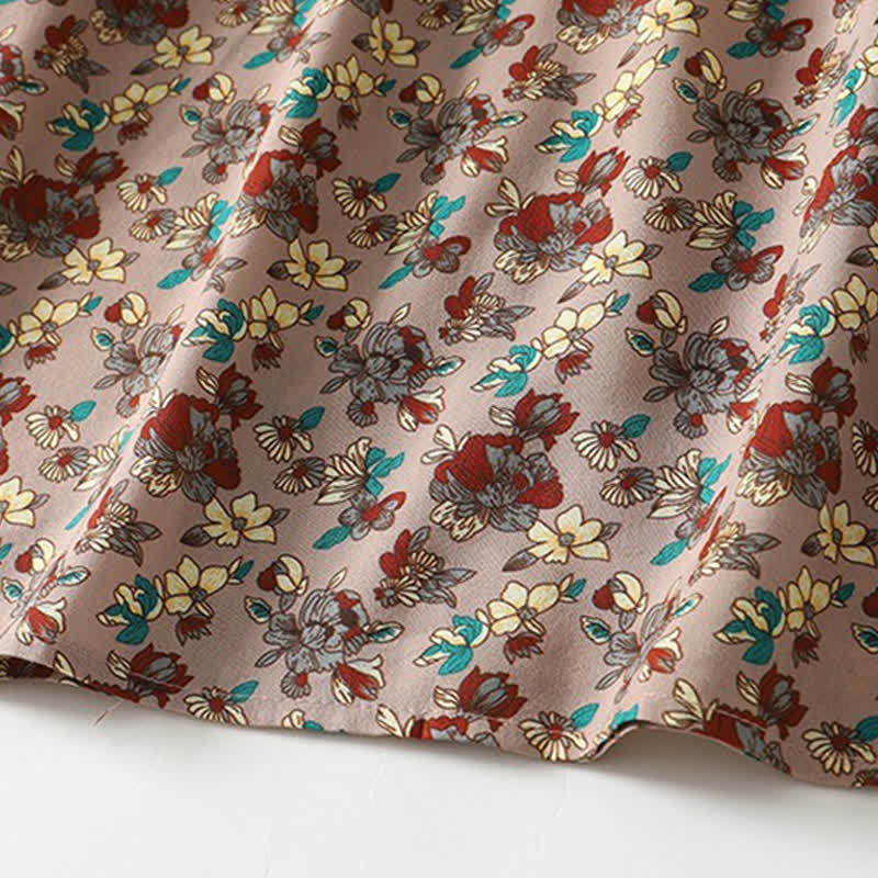 Buddha Stones Elegantes, langärmeliges Damenkleid im Vintage-Stil für Frühling und Sommer mit Knopfleiste, Blumenmuster, Taschen und Knopfleiste - image 8