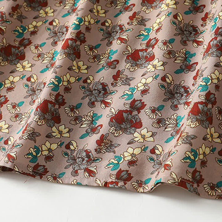 Buddha Stones Elegantes, langärmeliges Damenkleid im Vintage-Stil für Frühling und Sommer mit Knopfleiste, Blumenmuster, Taschen und Knopfleiste - image 8