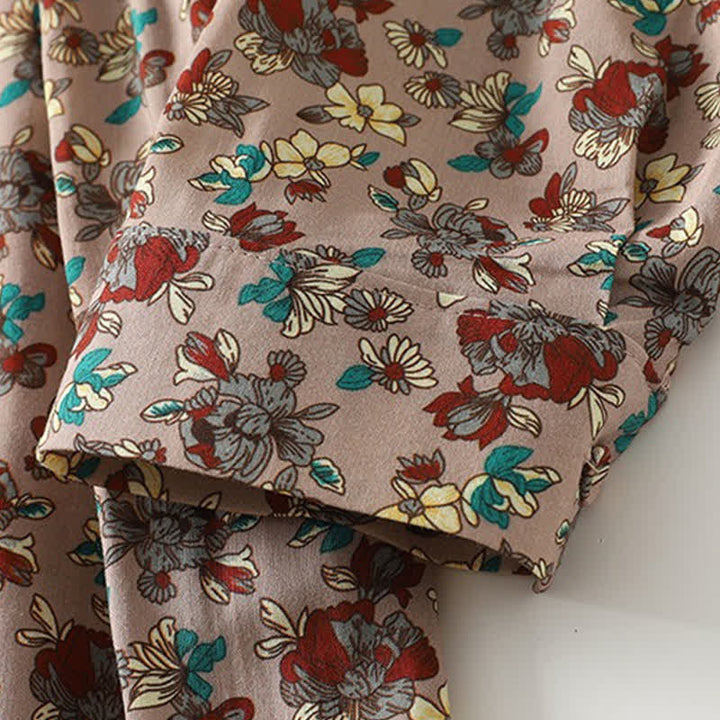 Buddha Stones Elegantes, langärmeliges Damenkleid im Vintage-Stil für Frühling und Sommer mit Knopfleiste, Blumenmuster, Taschen und Knopfleiste - image 7