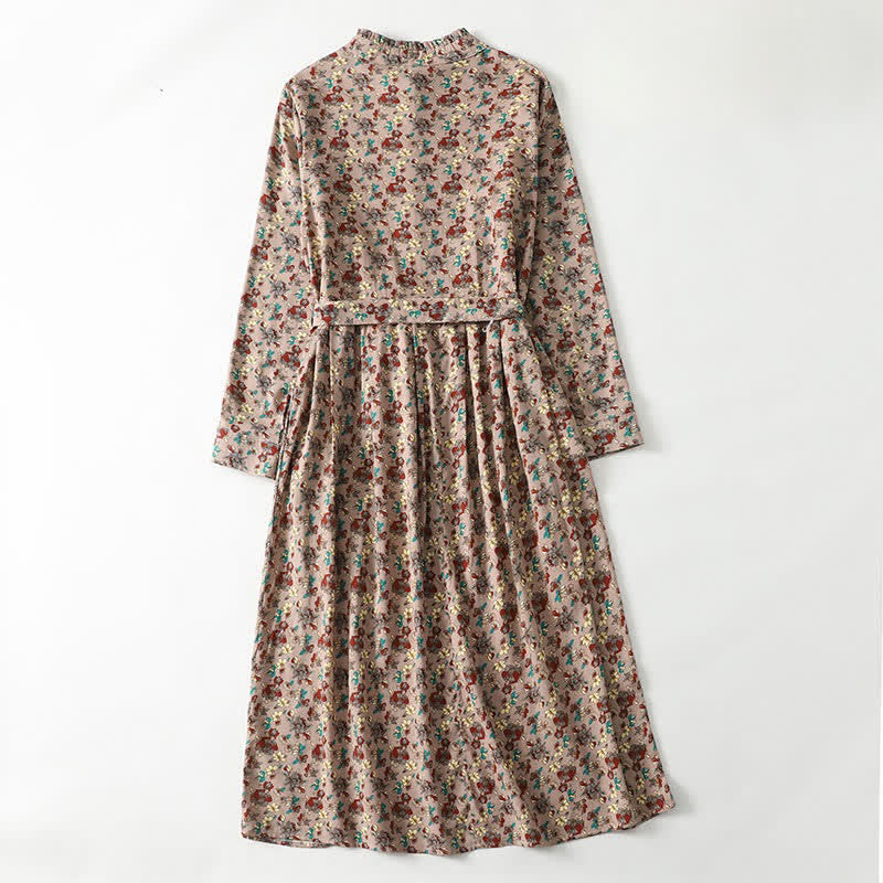 Buddha Stones Elegantes, langärmeliges Damenkleid im Vintage-Stil für Frühling und Sommer mit Knopfleiste, Blumenmuster, Taschen und Knopfleiste - image 1