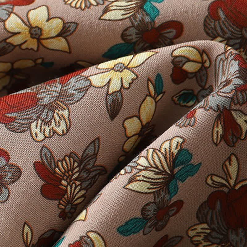 Buddha Stones Elegantes, langärmeliges Damenkleid im Vintage-Stil für Frühling und Sommer mit Knopfleiste, Blumenmuster, Taschen und Knopfleiste - image 10