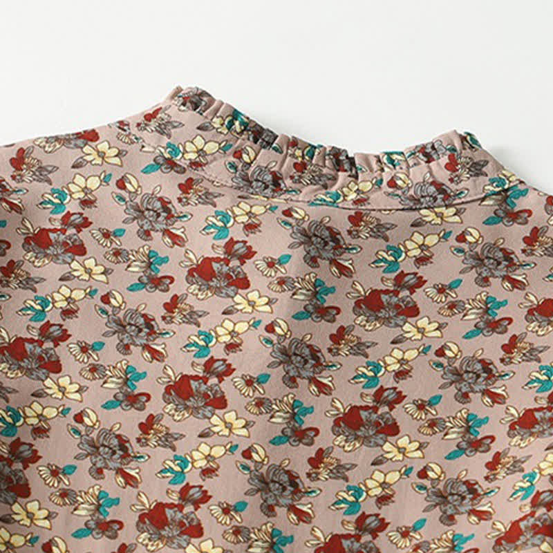 Buddha Stones Elegantes, langärmeliges Damenkleid im Vintage-Stil für Frühling und Sommer mit Knopfleiste, Blumenmuster, Taschen und Knopfleiste - image 3