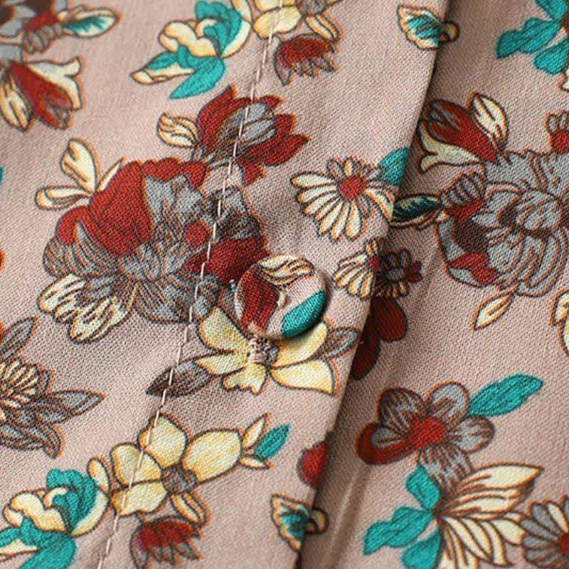 Buddha Stones Elegantes, langärmeliges Damenkleid im Vintage-Stil für Frühling und Sommer mit Knopfleiste, Blumenmuster, Taschen und Knopfleiste - image 4