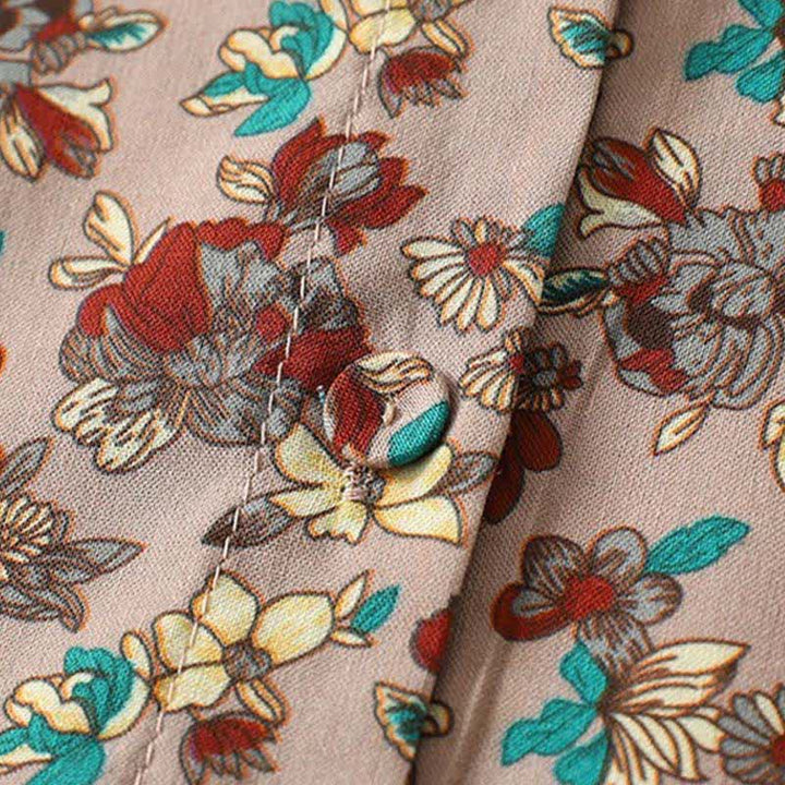 Buddha Stones Elegantes, langärmeliges Damenkleid im Vintage-Stil für Frühling und Sommer mit Knopfleiste, Blumenmuster, Taschen und Knopfleiste - image 4