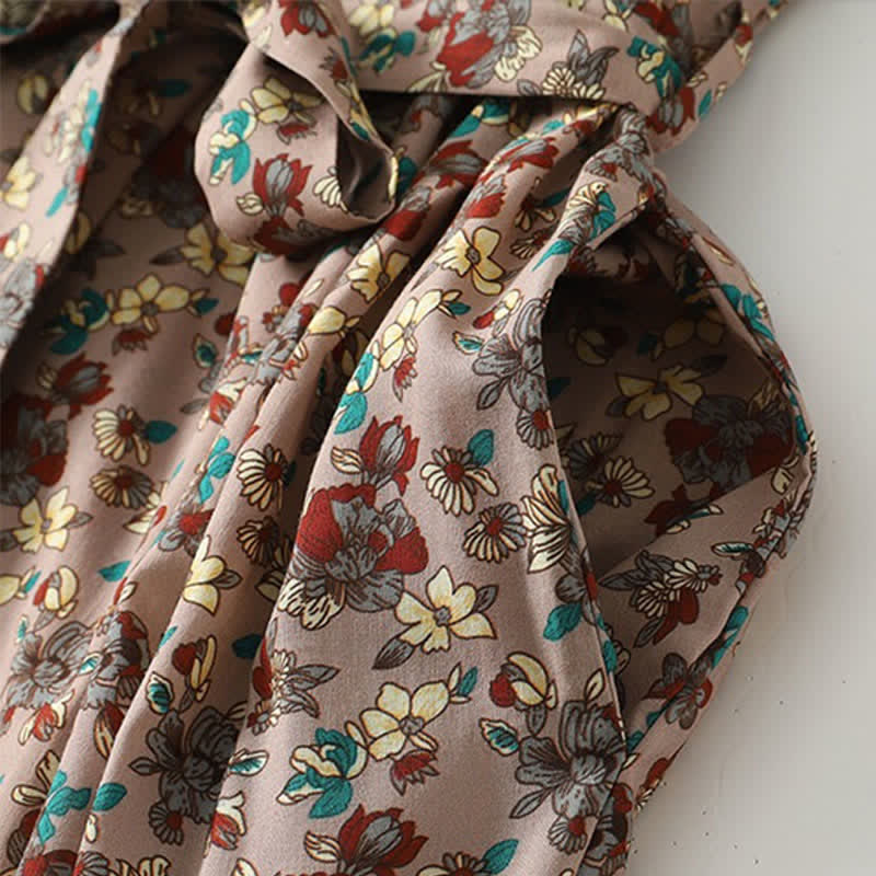 Buddha Stones Elegantes, langärmeliges Damenkleid im Vintage-Stil für Frühling und Sommer mit Knopfleiste, Blumenmuster, Taschen und Knopfleiste - image 6