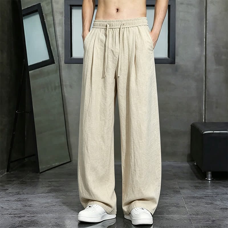 Buddha Stones Lässige lange Herrenhose mit Kordelzug, geradem Bein und Tasche für Frühling und Sommer - Weizen - US/UK/AU46, EU56 (5XL) - image 0