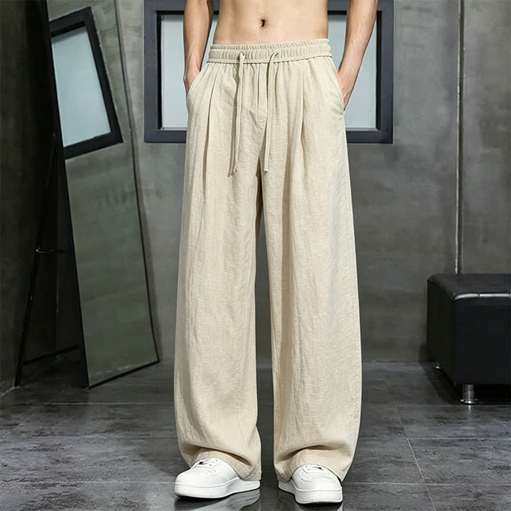 Buddha Stones Lässige lange Herrenhose mit Kordelzug, geradem Bein und Tasche für Frühling und Sommer - Weizen - US/UK/AU46, EU56 (5XL) - image 0