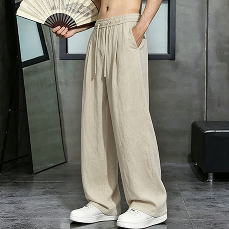 Buddha Stones Lässige lange Herrenhose mit Kordelzug, geradem Bein und Tasche für Frühling und Sommer - image 2