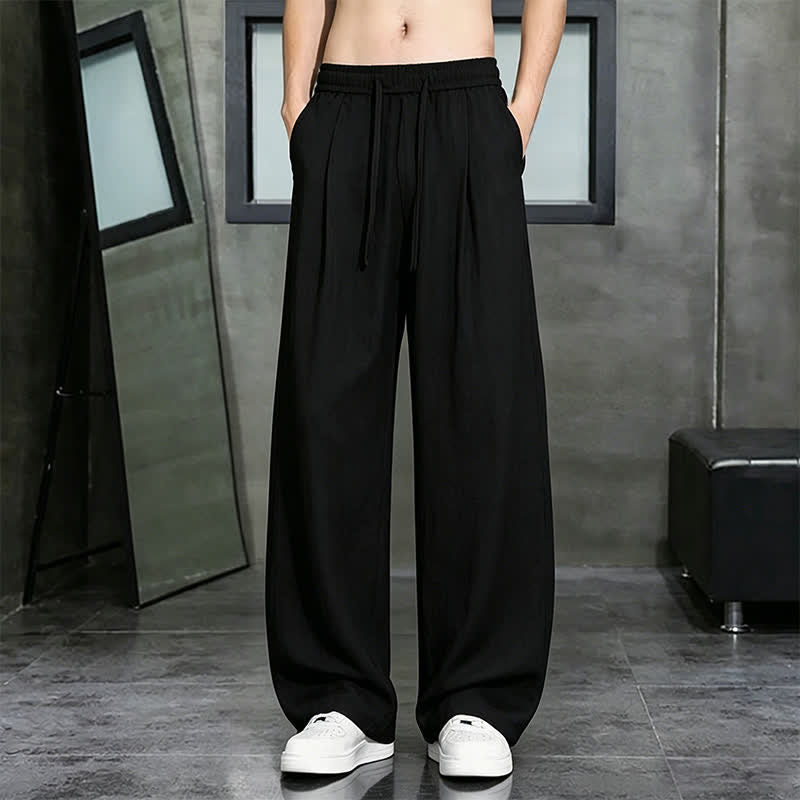 Buddha Stones Lässige lange Herrenhose mit Kordelzug, geradem Bein und Tasche für Frühling und Sommer - Schwarz - US/UK/AU46, EU56 (5XL) - image 8