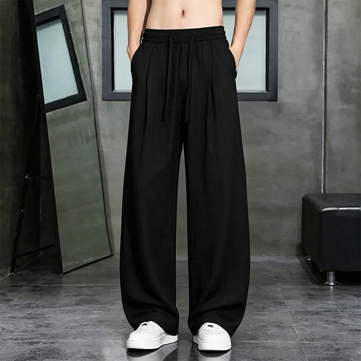Buddha Stones Lässige lange Herrenhose mit Kordelzug, geradem Bein und Tasche für Frühling und Sommer - Schwarz - US/UK/AU46, EU56 (5XL) - image 8