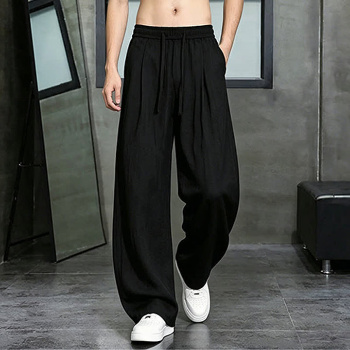 Buddha Stones Lässige lange Herrenhose mit Kordelzug, geradem Bein und Tasche für Frühling und Sommer - image 9