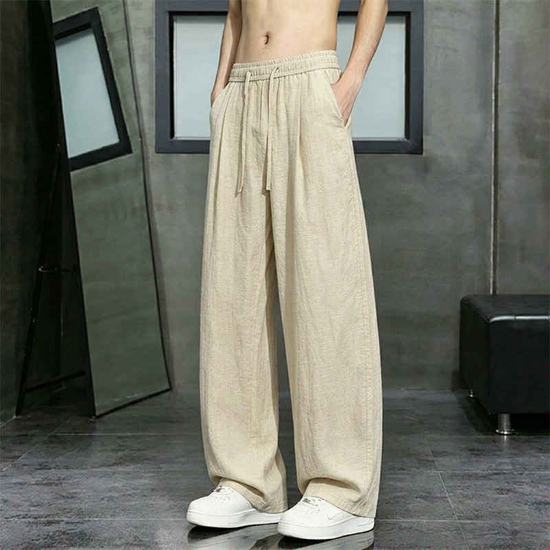 Buddha Stones Lässige lange Herrenhose mit Kordelzug, geradem Bein und Tasche für Frühling und Sommer - image 1