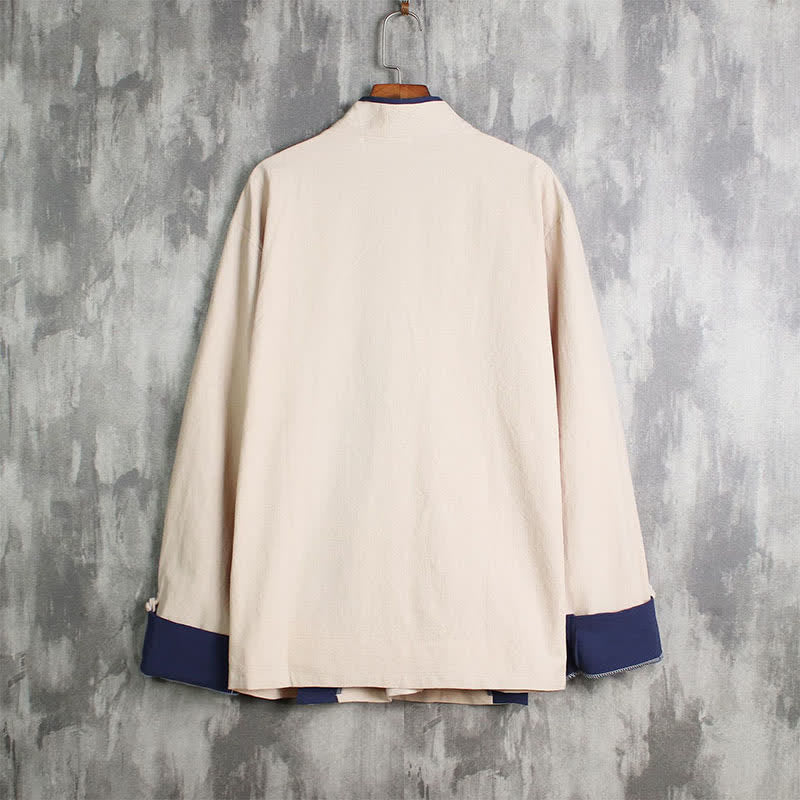 Buddha Stones Lässiger Kimono im Tang-Stil für Herren, einfarbig, mit Kordelzug und Kontrastbesatz, ideal für Frühling und Herbst. - image 1