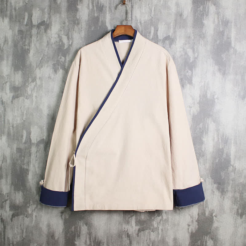 Buddha Stones Lässiger Kimono im Tang-Stil für Herren, einfarbig, mit Kordelzug und Kontrastbesatz, ideal für Frühling und Herbst. - Biskuit - US/UK/AU46, EU56 (5XL) - image 0