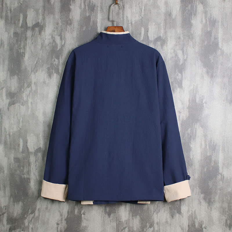 Buddha Stones Lässiger Kimono im Tang-Stil für Herren, einfarbig, mit Kordelzug und Kontrastbesatz, ideal für Frühling und Herbst. - image 11