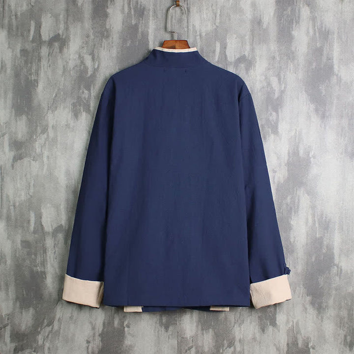 Buddha Stones Lässiger Kimono im Tang-Stil für Herren, einfarbig, mit Kordelzug und Kontrastbesatz, ideal für Frühling und Herbst. - image 11
