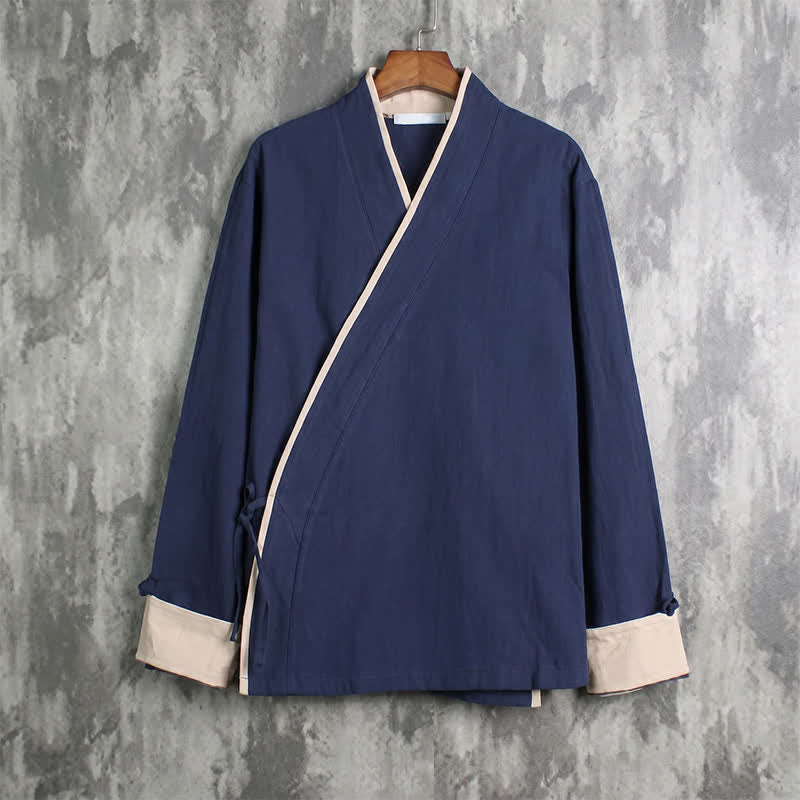 Buddha Stones Lässiger Kimono im Tang-Stil für Herren, einfarbig, mit Kordelzug und Kontrastbesatz, ideal für Frühling und Herbst. - Marine - US/UK/AU46, EU56 (5XL) - image 10