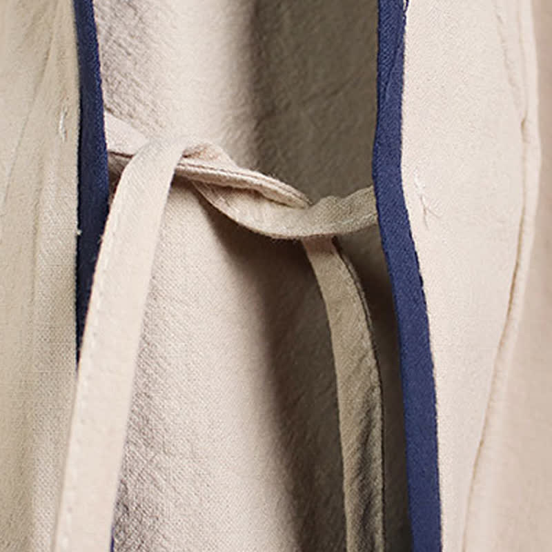 Buddha Stones Lässiger Kimono im Tang-Stil für Herren, einfarbig, mit Kordelzug und Kontrastbesatz, ideal für Frühling und Herbst. - image 4