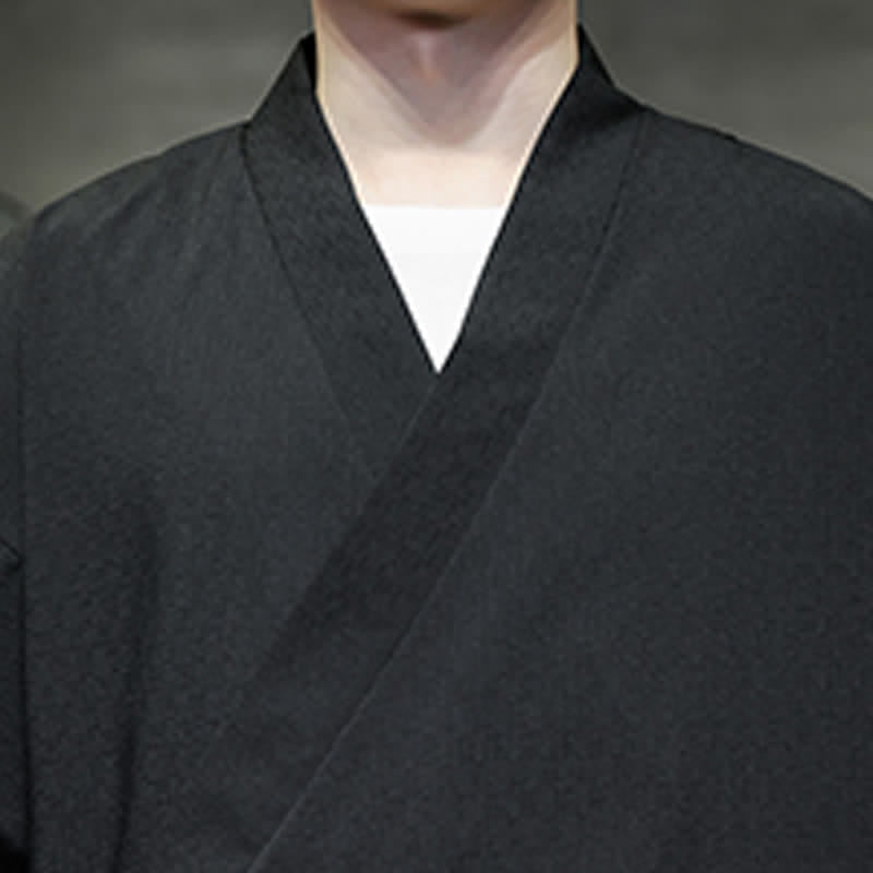 Buddha Stones Sommerlicher Tang-Stil, minimalistischer Kimono aus Bambus, einfarbig, mit Kordelzug und Dreiviertelärmeln für Herren - image 18