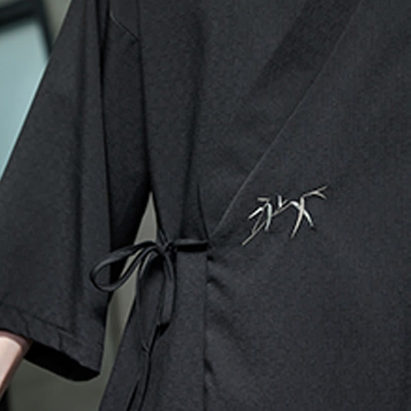 Buddha Stones Sommerlicher Tang-Stil, minimalistischer Kimono aus Bambus, einfarbig, mit Kordelzug und Dreiviertelärmeln für Herren - image 20