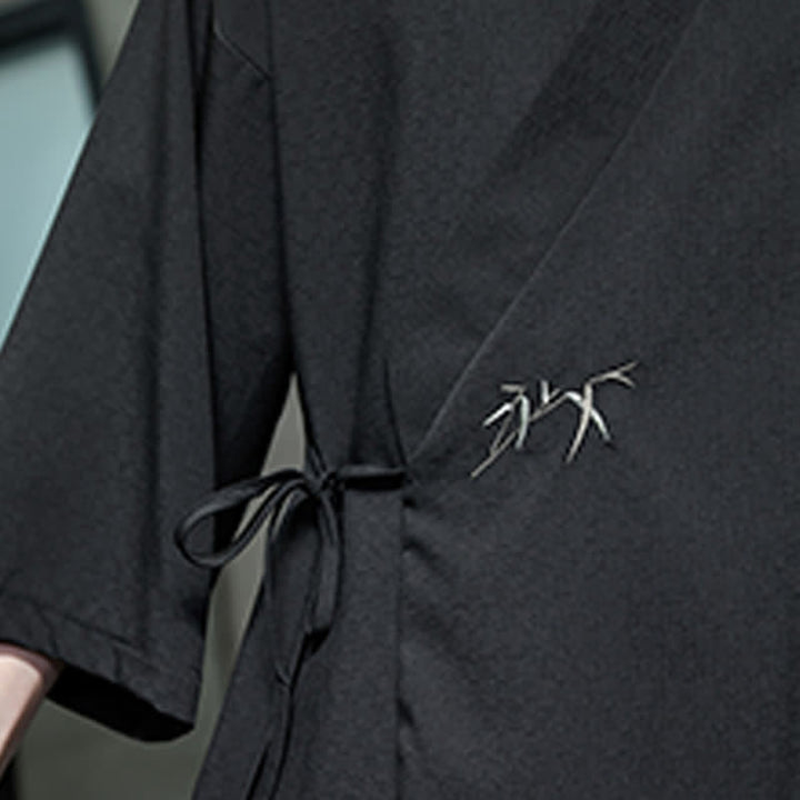 Buddha Stones Sommerlicher Tang-Stil, minimalistischer Kimono aus Bambus, einfarbig, mit Kordelzug und Dreiviertelärmeln für Herren - image 20