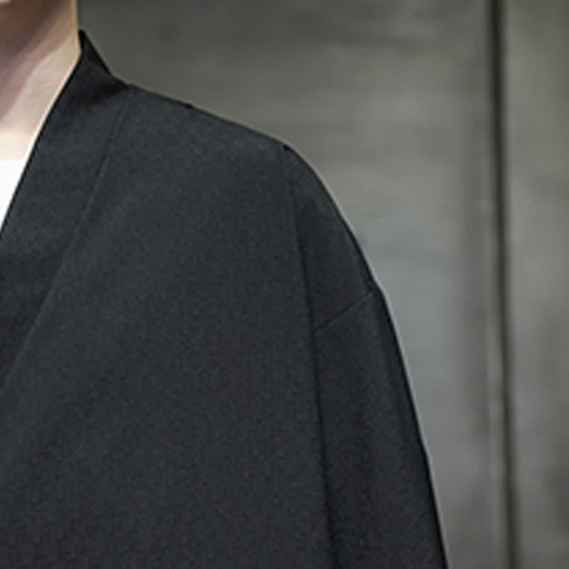 Buddha Stones Sommerlicher Tang-Stil, minimalistischer Kimono aus Bambus, einfarbig, mit Kordelzug und Dreiviertelärmeln für Herren - image 19