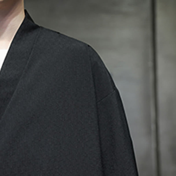 Buddha Stones Sommerlicher Tang-Stil, minimalistischer Kimono aus Bambus, einfarbig, mit Kordelzug und Dreiviertelärmeln für Herren - image 19