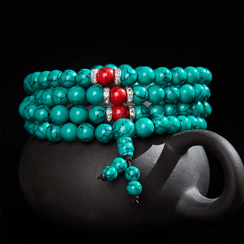 Buddha Stones Türkis-inspirierte Mala mit 108 Perlen zum mehrlagigen Schutz - image 2