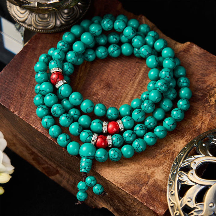 Buddha Stones Türkis-inspirierte Mala mit 108 Perlen zum mehrlagigen Schutz - image 1