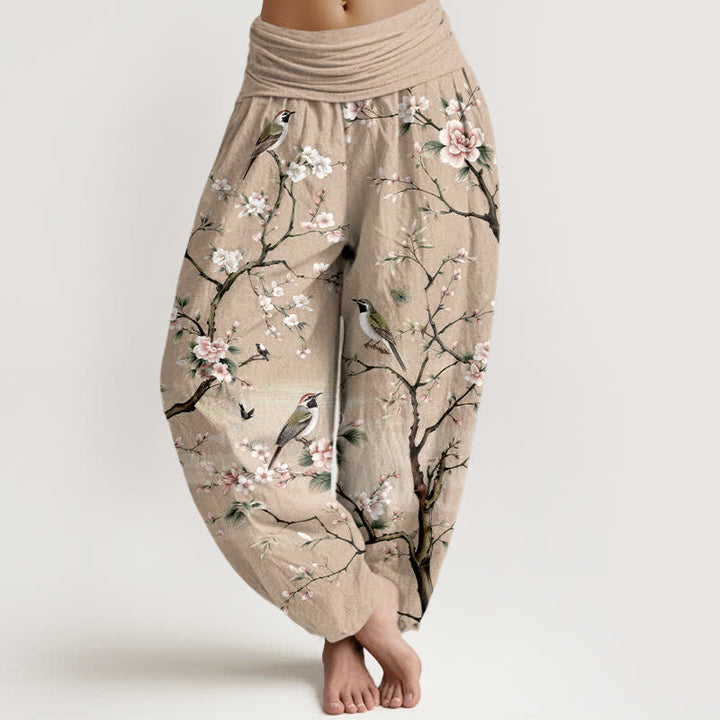 Buddha Stones Haremshose aus Baumwolle mit Kirschblüten- und Vogelmuster, elastischer Bund, Damen - BurlyWood - US16, UK/AU20, EU48 (3XL) - image 8