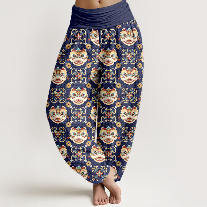 Buddha Stones Baumwoll-Haremshose mit Löwenmaskenmuster und elastischem Bund für Damen - Marine - US16, UK/AU20, EU48 (3XL) - image 5