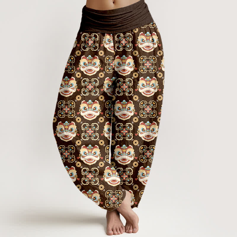 Buddha Stones Baumwoll-Haremshose mit Löwenmaskenmuster und elastischem Bund für Damen - Sattelbraun - US16, UK/AU20, EU48 (3XL) - image 8