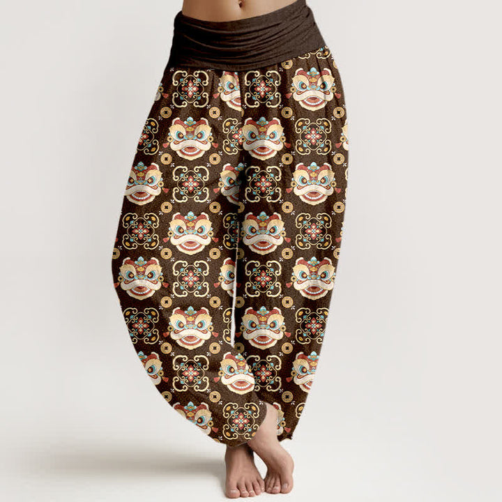 Buddha Stones Baumwoll-Haremshose mit Löwenmaskenmuster und elastischem Bund für Damen - Sattelbraun - US16, UK/AU20, EU48 (3XL) - image 8