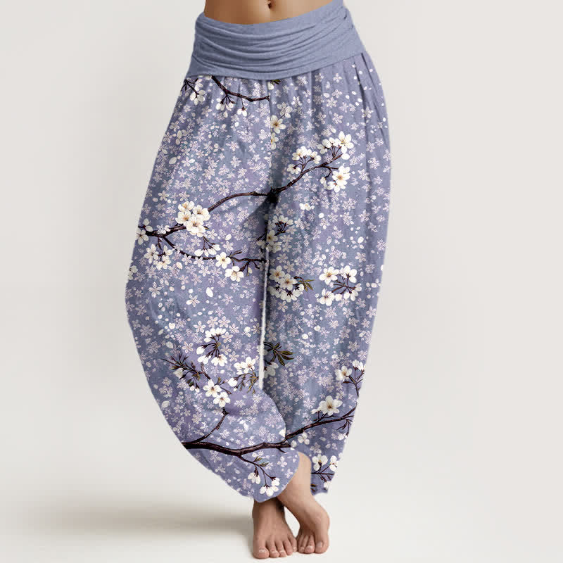 Buddha Stones Baumwoll-Haremshose mit weißem Blütenzweigmuster und elastischem Bund für Damen - Lavendel - US16, UK/AU20, EU48 (3XL) - image 5