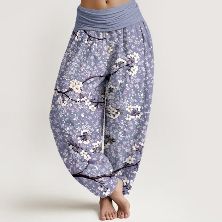Buddha Stones Baumwoll-Haremshose mit weißem Blütenzweigmuster und elastischem Bund für Damen - Lavendel - US16, UK/AU20, EU48 (3XL) - image 5